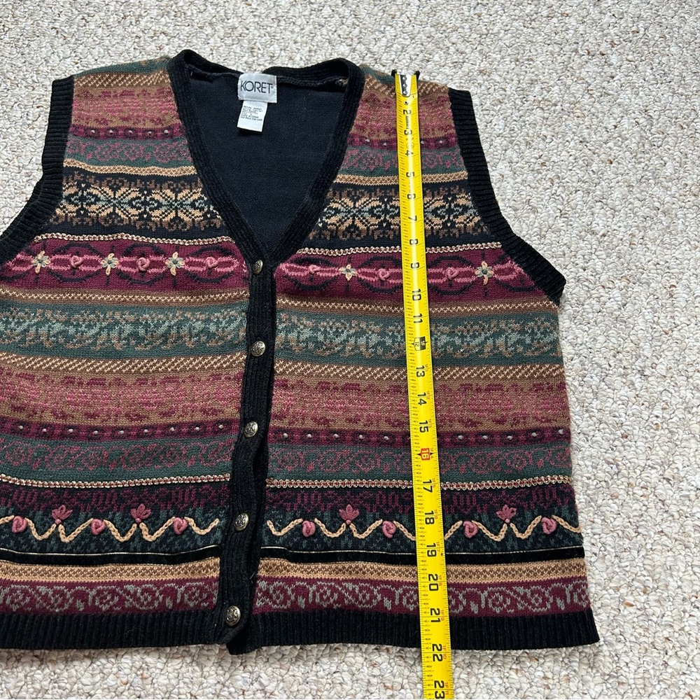 Koret Vintage Striped Patterned Knit Button Front Vest Cotton Ramie Womens Large - Picture 9 of 10